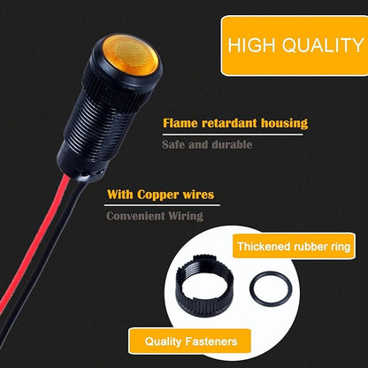 5pcs 10mm LED Indicator Light Plastic Black Signal Dot Lamp 110-220VAC 2/5" Mounting Hole Size with 15cm/5.9in. Wire (Yellow LED)