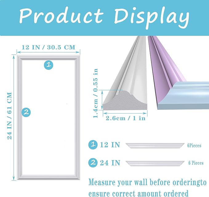 3 PCS Premade Wainscoting Panels Peel and Stick Accent Wall Panels for Interior Wall Decor Easy DIY Build and Batten Chair Rail & Picture Frame Door Decor (12 x 24 in)