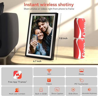 Frameo 10.1 inch Digital Picture Frame, Smart WiFi Digital Photo Frame with 32G Memory, HD Touch Screen, Auto-Rotate, Slideshow, Easy Setup, Share Photos and Videos Anywhere(Black)
