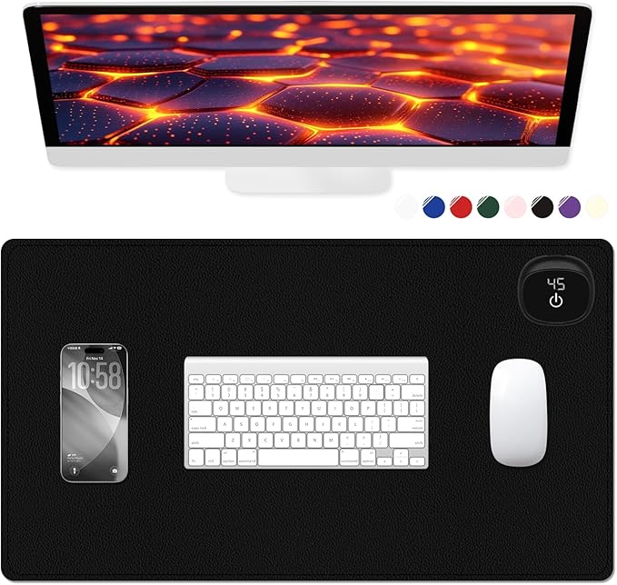 Heated Desk Pad, 23.6" x 14.2" Leather Non-Slip Warm Desk Pad, Large Mouse Mat with 3 Levels Heating & 3 Hours Auto Shut-Off, Hand and Foot Warmer for Office, Home, Black