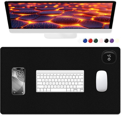 Heated Desk Pad, 23.6" x 14.2" Leather Non-Slip Warm Desk Pad, Large Mouse Mat with 3 Levels Heating & 3 Hours Auto Shut-Off, Hand and Foot Warmer for Office, Home, Black