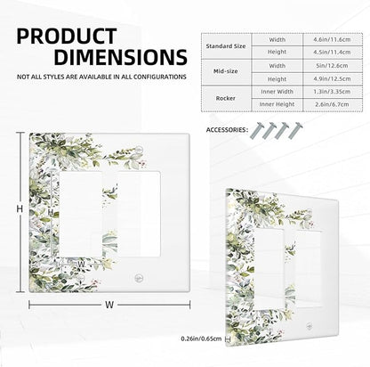 Decorative Outlet Covers Rustic Eucalyptus Leaves Green Leaf 2 Gang Light Switch Cover Plate Double Rocker Wall Plate Switch Plate Covers Faceplate for Bedroom Home Decor （2 Pack）