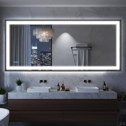 Antok 72X32 LED Bathroom Mirror with Lights, Vanity Mirror for Wall with Black Frame, Touch Control, Anti-Fog, Dimmable Lights, Shatter-Proof, Memory Function, Wall-Mounted Vanity Mirrors