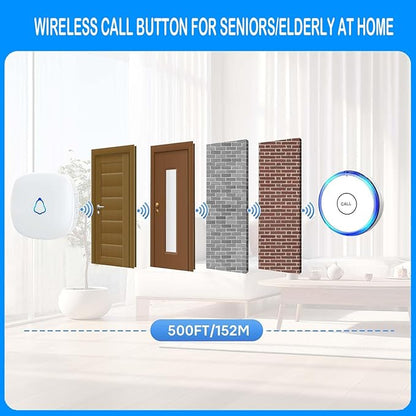 Caregiver Call Alarm Button for Home，Life Alert Beeper for Elderly Monitoring Emergency Bell, 500FT Wireless Panic Call Alarm, Nurse Care for Seniors Patients, Waterproof