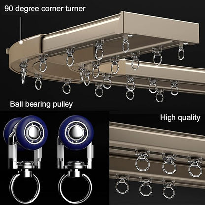 Ceiling Mounted Curtain Track System - Double Rails for Curtains & Drapes - Room Dividers - Sliding Curtain Rail for Window (champagne, 3m)