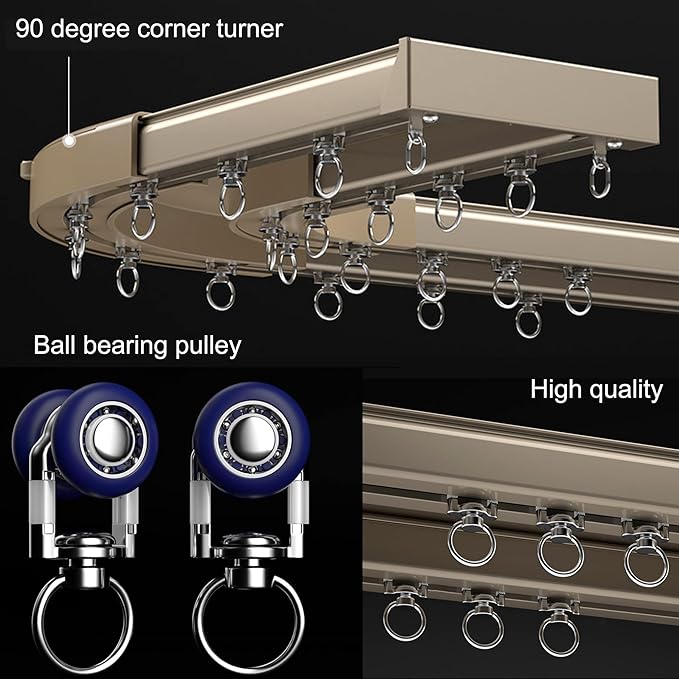Ceiling Mounted Curtain Track System - Double Rails for Curtains & Drapes - Room Dividers - Sliding Curtain Rail for Window (champagne, 4.5m)