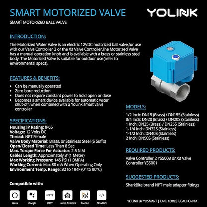 NSF Certified Pulse Meter + Shutoff Valve Kit, 1", FlowSmart Controller YS5006 Reads Meter Pulses, Real-Time Usage & Leak Detection, Auto Shutoff (D2D Offline), LoRa Long Range, Hub Included