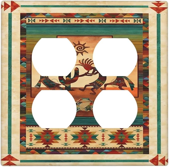 Decorative Outlet Covers Native American African Afro 2 Gang Wall Plate Double Duplex Light Switch Cover Switch Plate Covers Faceplate for Home Bedroom Decor