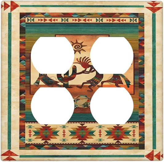 Decorative Outlet Covers Native American African Afro 2 Gang Wall Plate Double Duplex Light Switch Cover Switch Plate Covers Faceplate for Home Bedroom Decor