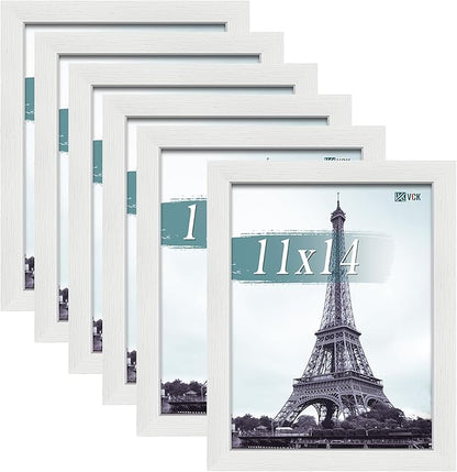 VCK 11x14 Picture Frames white Set of 6, Wide Border Wood Multi Certificate 11 x 14 Frame, Family Photos, Office Prints, Studio/Gallery Artwork, Woodgrain Series, Wall Hanging