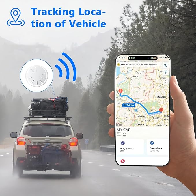 Car GPS Tracking Device, 3PCS Real Time GPS Tracker for Car Work with Find My (iOS Only),Hidden Mini GPS Tracker,No Monthly Fee (White Tracker, Black Magnetic Case)