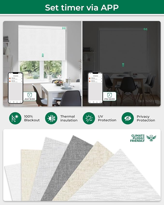 Allesin Motorized Roller Blinds – Rechargeable Smart Shades with Remote & Quiet Motor, Top/Bottom Aluminum Rails, Alexa-Compatible for Window (22" W x 72" H, 100% Blackout Cloud-Patterned)