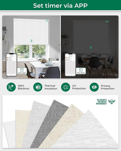 Allesin Motorized Roller Blinds – Rechargeable Smart Shades with Remote & Quiet Motor, Top/Bottom Aluminum Rails, Alexa-Compatible for Window (36" W x 72" H, 100% Blackout Cloud-Patterned)