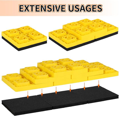 OULEME RV Leveling Block Flex Pads, 8.5” Rubber Jack Pads, Anti-Vibration & Anti-Slip Mats, for Camper Travel Trailer Jacks & Stands & Stabilizers on Uneven Surfaces, 4-Pack
