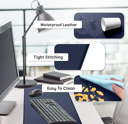 Konohan Heated Large Desk Mat PU Leather Warm Mouse Pad with 5 Heating Level & 4 Hour Auto Shut-Off Heating Keyboard Pad Warmer Gaming Mice Mat Only Supports 110v(Dark Blue Color,31.5" X 13")