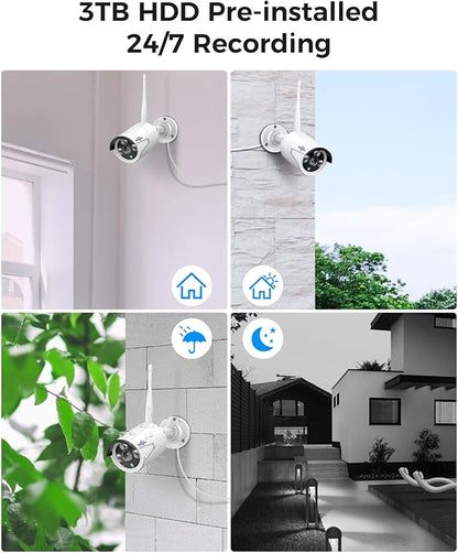 [16CH Expandable] Hiseeu Home Security System, 2.4G/5G Wireless WiFi Pro, 4K NVR with 12" LCD Monitor, 5MP Corded Electric Powered Outdoor Bullet Cameras, 24/7 Recording, 3TB HDD, Night Vision, IP65