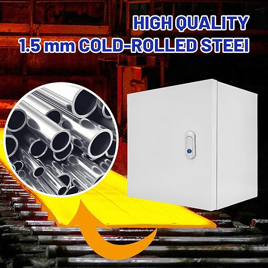 Outdoor Electrical Box 12 x 12 x 8''D NEMA 4X Enclosure Steel Box, Waterproof & Dustproof Outdoor/Indoor Lockable Electrical Junction Box, with Mounting Plate