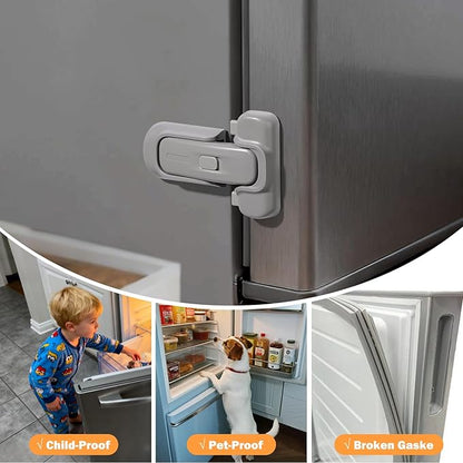CLYMENE Child Proof Fridge Lock, Auto-Locking Refrigerator Door Latch with One-Hand Operation | No Keys or Straps | Keeps Freezer Secure from Kids & Pets – Grey