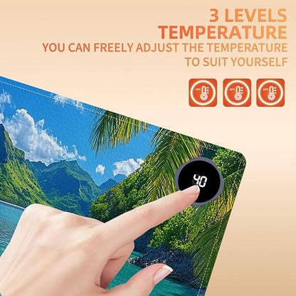 Heated Mouse Pad 31.5x13 in 3-Temp Fast Heating Desk Mat with Auto Timer Warmer for Hands Wrist Pain Relief Waterproof Keyboard Mat for Office, Gaming, Home, Tropical Paradise Beach