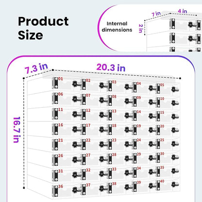 40 Slots Cell Phone Locker Box, Clear Phone Storage, Acrylic Cell Phone Lock Box with Door Locks and Keys, Wall Mounted Cell Phones Cabinet for Office School Classroom Factory