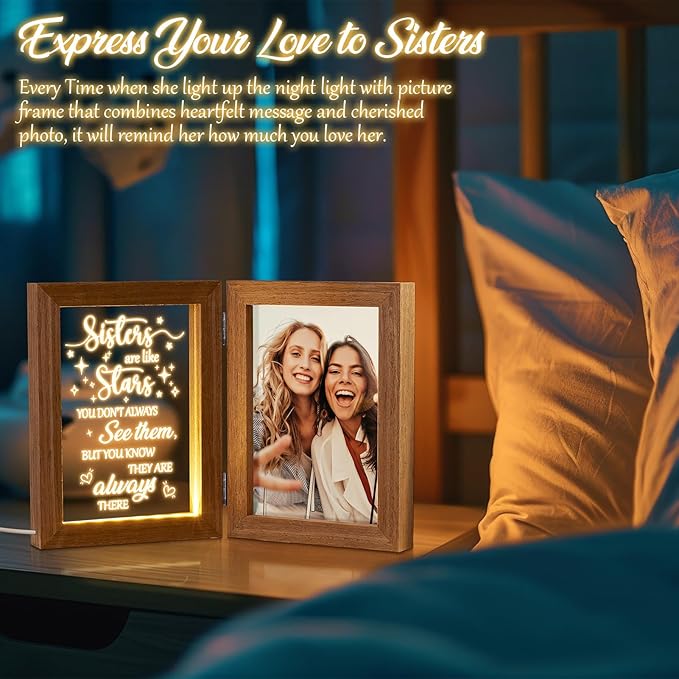 Sisters Gifts from Sister Christmas Gifts for Sister from Brother - Sister Picture Frame 5x7 with Night Light Friendship Gifts Friend Gifts for Women Sister Girls, Birthday Sister In Law Gifts