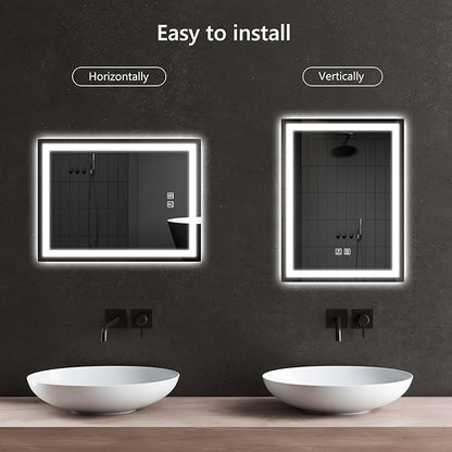 APRILSOUL 24x30 Inch LED Bathroom Mirror with Front and Backlit, Makeup Mirror with 3 Color Lights, Memory Function, Anti-Fog and Dimmable Light (Horizontal)