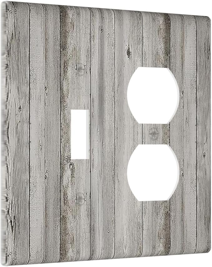 Wallplates Farmhouse Rustic Grey Barn Door Wood 1 Toggle 1 Duplex Switch Plate Electrical GFCI Faceplate Decorative Light Switch Covers for Bedroom Cabin Decor