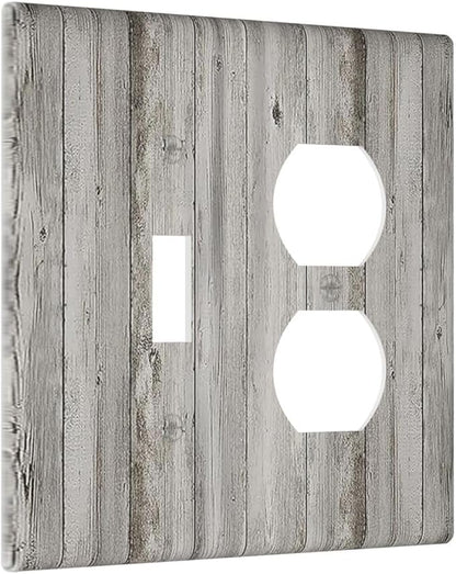 Wallplates Farmhouse Rustic Grey Barn Door Wood 1 Toggle 1 Duplex Switch Plate Electrical GFCI Faceplate Decorative Light Switch Covers for Bedroom Cabin Decor