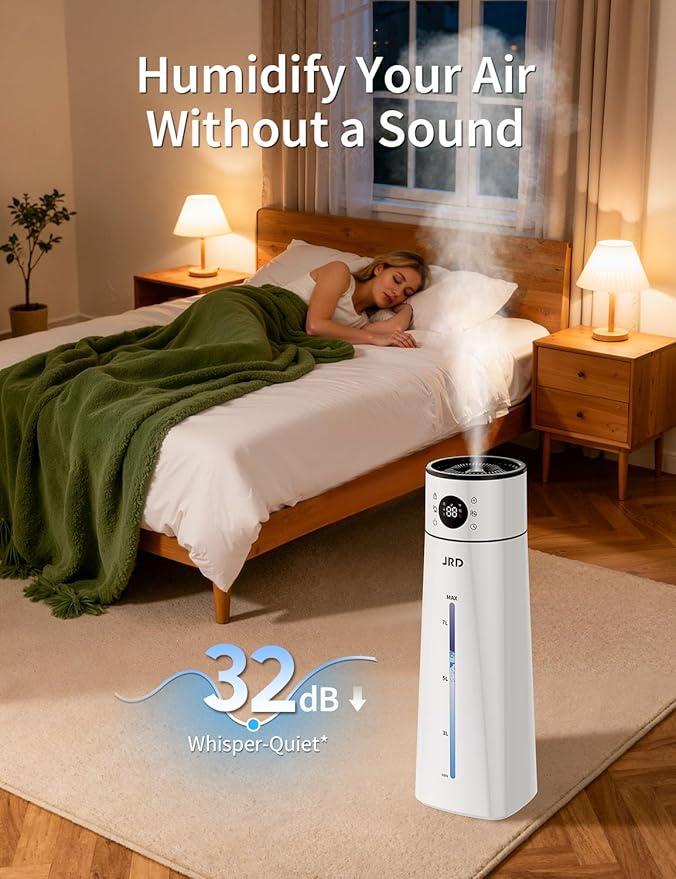 JRD 8L/ 2.1Gal Humidifier Large Room, Ultrasonic Cool Mist for Bedroom, Quiet Humidifier with Remote Control, 10 Mist Modes, 24H Timer, 40H Run, AI Mode, Night Light for Home Office Baby Pets-White