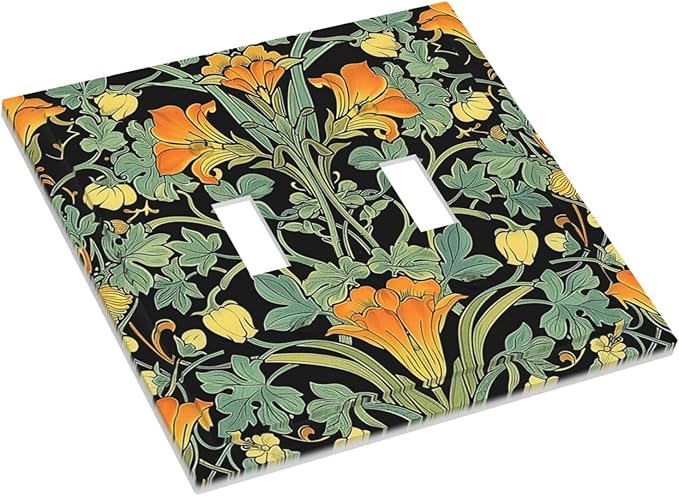 Decorative Switch Plates William Morris Vintage Floral Green Yellow 2 Gang Double Toggle Outlet Light Switch Cover Wall Plate Electrical Faceplate for Bedroom Home Decor