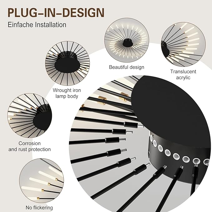 Modern Ceiling Light Flower Shape, Metal Firework Ceiling Lamp with Plug-in LED Source, Lighting Fixture for Living Room Dining Room Bedroom, Natural Light