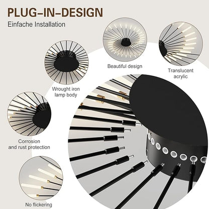 Modern Ceiling Light Flower Shape, Metal Firework Ceiling Lamp with Plug-in LED Source, Lighting Fixture for Living Room Dining Room Bedroom, Natural Light