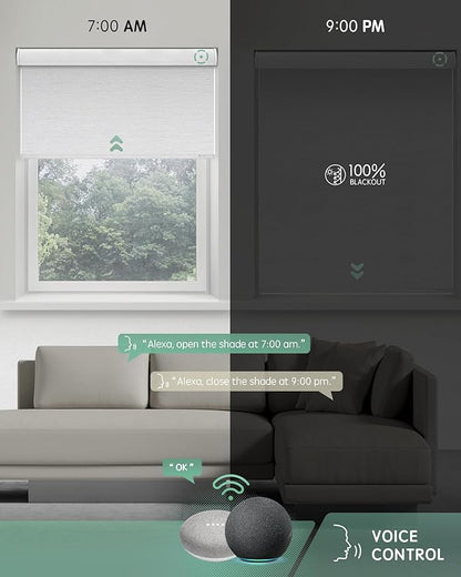 Yoolax Motorized Blinds with Remote, Blackout Smart Blinds Automatic Blinds for Windows, Electric Window Shades Compatible with Alexa Roller Window Shades with Valance (Jacquard White, 30" W x 72" H)