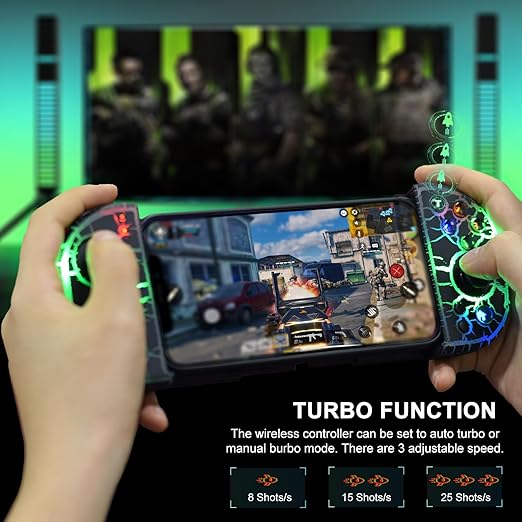 arVin Phone Controller for iPhone 15/14/13/Galaxy S23/S22/S21, Android Gaming Controller Unique Crack Wireless Gamepad with 8 Color RGB Lights/Turbo/Hall Effect Joystick for Call of Duty Mobile/Diablo