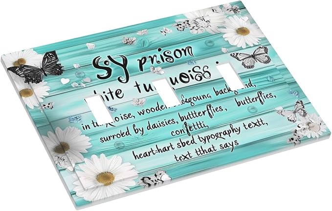 Teal Butterfly Daisy Rustic Wooden Signs Decorative Switch Plates 3 Gang Wall Plate Triple Toggle Light Switch Cover Faceplate Electrical Wall Panels For Farmhouse Cabin Decor