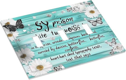 Teal Butterfly Daisy Rustic Wooden Signs Decorative Switch Plates 3 Gang Wall Plate Triple Toggle Light Switch Cover Faceplate Electrical Wall Panels For Farmhouse Cabin Decor