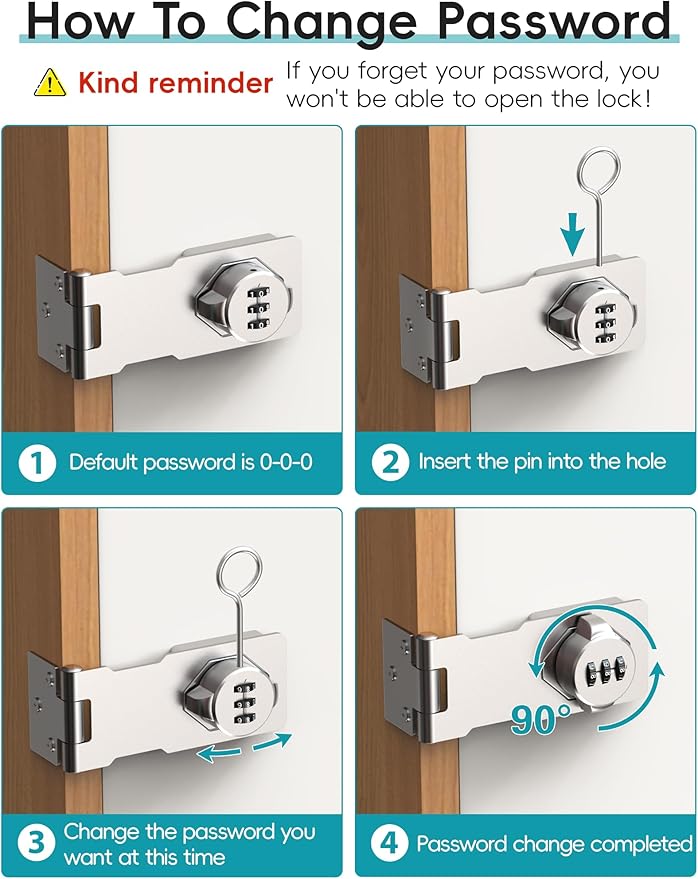 Combination Cabinet Door Lock, Gate Latch Lock with Code, Keyless Security Lock for Gate, Door, Cabinet, Bathroom, Outdoor, Garage, Fence,(Sliver, 2 Pack)