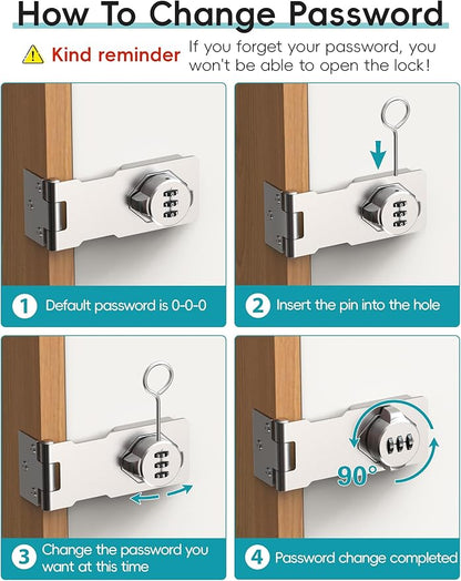 Combination Cabinet Door Lock, Gate Latch Lock with Code, Keyless Security Lock for Gate, Door, Cabinet, Bathroom, Outdoor, Garage, Fence,(Sliver, 2 Pack)