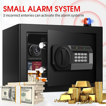 1.2 Cubic Feet Small Fire Safe Box for Home, Fireproof Lock Box, Security Money Safe with Digital Keypad, Spare Keys and Removable Shelf, Personal Home Safes for Money, Jewelry, ID Documents