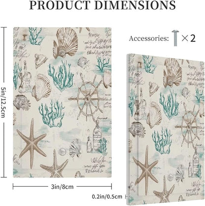 Mid Century Seashells Starfish Compass Light Switch Cover Plate 1 Gang No Device Blank Electrical Wall Plates Faceplate Decorative Switch Plate For Nursery Kids Room Decor