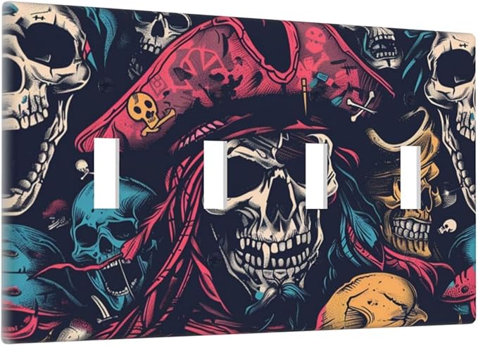 Light Switch Covers Pirate Colourful Skeleton Red Hat Quad Toggle Electrical Faceplate 4 Gang Wall Plate Decorative Switch Plates For Farmhouse Cabin Decor