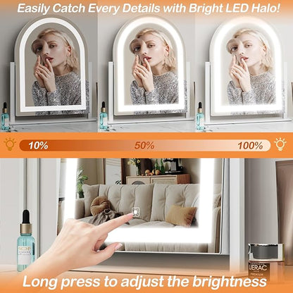 Curved Makeup Vanity Mirror with Lights 17.2" Large LED Lighted Mirror, Hollywood Make Up Mirror with Lighting, Smart Touch,Detachable 5X Magnification 360° Rotation, (White,Gift Box)