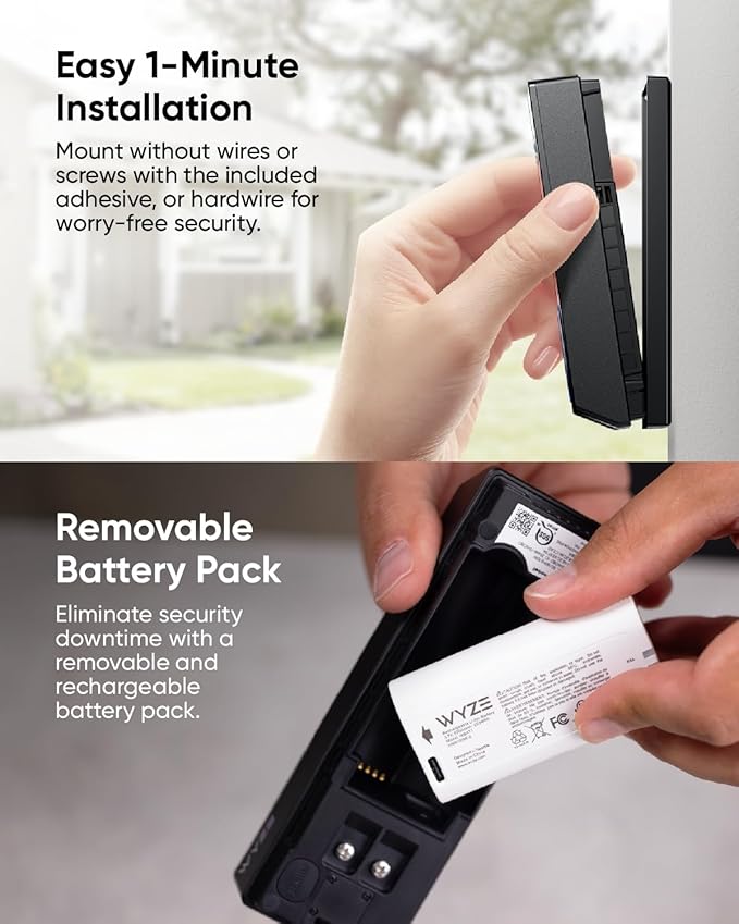 WYZE Wireless Duo Cam Video Doorbell (Chime Included), Battery Powered, 2K Full HD Video, 2 Cameras (People and Package), 2-Way Audio, Color Night Vision