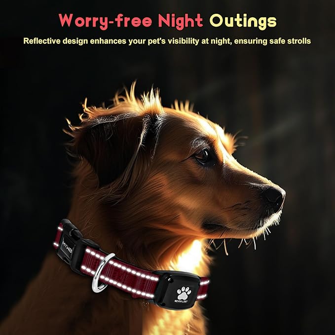 GPS Dog Collar Tracker 2-in-1,Reflective Waterproof Pet Collar,iOS-Only,No Monthly Fees,Unlimited Range,Ideal for Dog Tracking pet Tracker,for Small Dogs(S (12.6"-16.5" Width:0.78"), Red)
