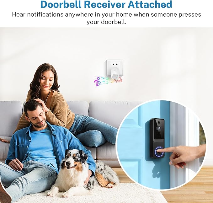 1080p Wireless Video Doorbell Camera for Home Security, with Cloud Storage, Real-Time Alerts, Night Vision, Indoor and Outdoor Monitoring, Battery Powered