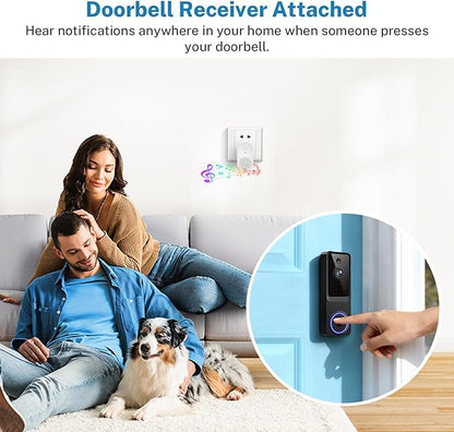 1080p Wireless Video Doorbell Camera for Home Security, with Cloud Storage, Real-Time Alerts, Night Vision, Indoor and Outdoor Monitoring, Battery Powered