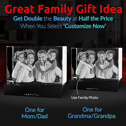 ArtPix 3D Premium Crystal Photo, Christmas Personalized Gifts for Women, Wife, Her, Him, Men, Husband, Grandma, Great Xmas Customized Gift With Your Own Photo, Custom Glass 3D Laser Etched Picture