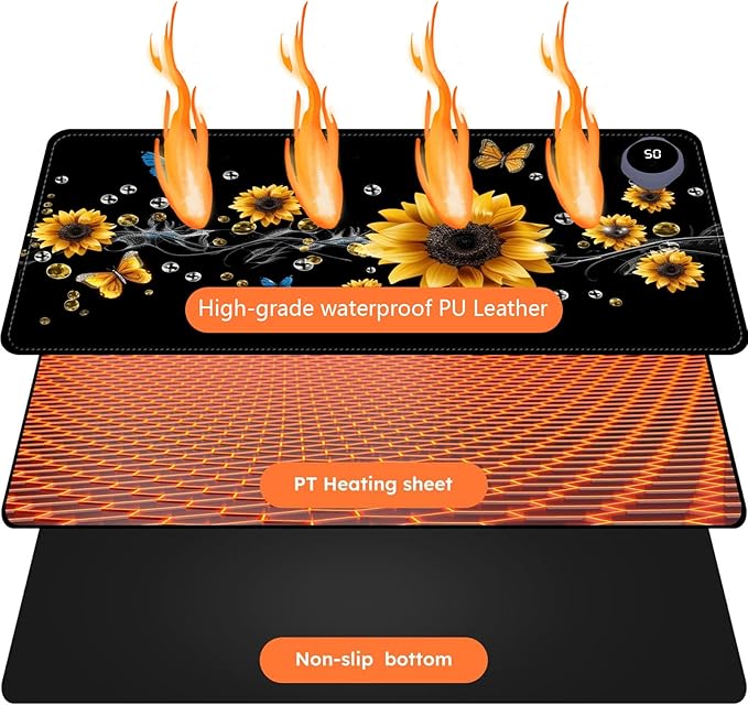 Heated Mouse Pad with 3 Levels Heated & 3 Hours Auto Shut-Off Mouse Pad for Warming Hands in Office Home, 31.5" x 13"Large Safe Desk Mat Hand Warmer，A River of Flowers