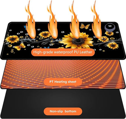 Heated Mouse Pad with 3 Levels Heated & 3 Hours Auto Shut-Off Mouse Pad for Warming Hands in Office Home, 31.5" x 13"Large Safe Desk Mat Hand Warmer，A River of Flowers