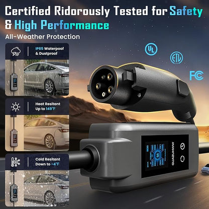 Level 2 EV Charger, 8X Faster Charging, Portable & IP66 Waterproof, NEMA 14-50 Plug for Home Garage & Outdoor Camping, Compatible with J1772 EVs (Tesla with Adapter) (40, Amps)